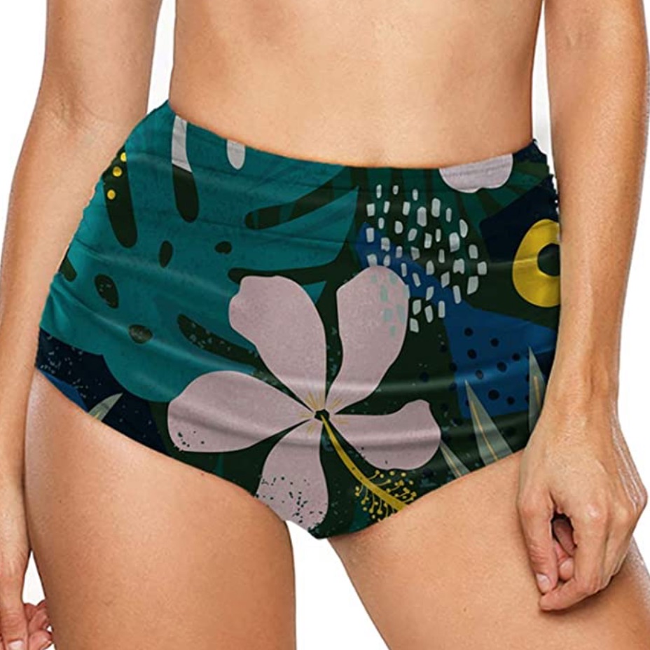 Floral Green High Waisted Bikini Bottom